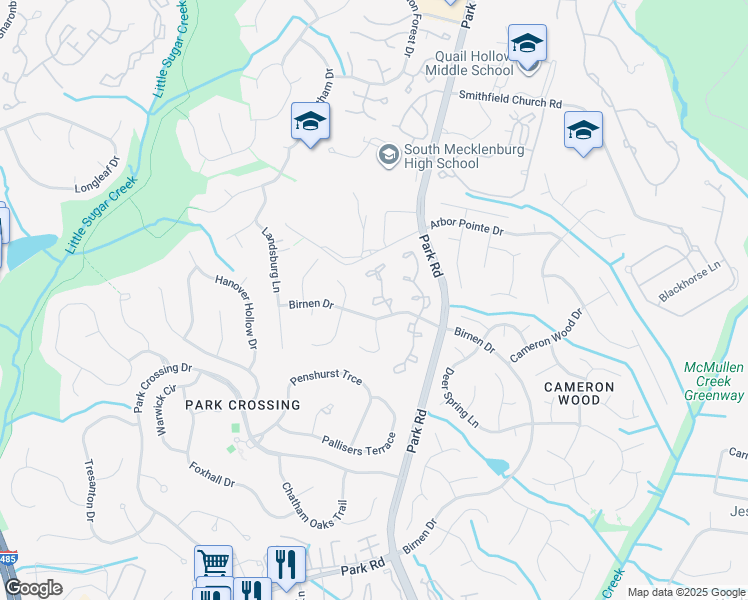 map of restaurants, bars, coffee shops, grocery stores, and more near 9126 Kings Canyon Drive in Charlotte