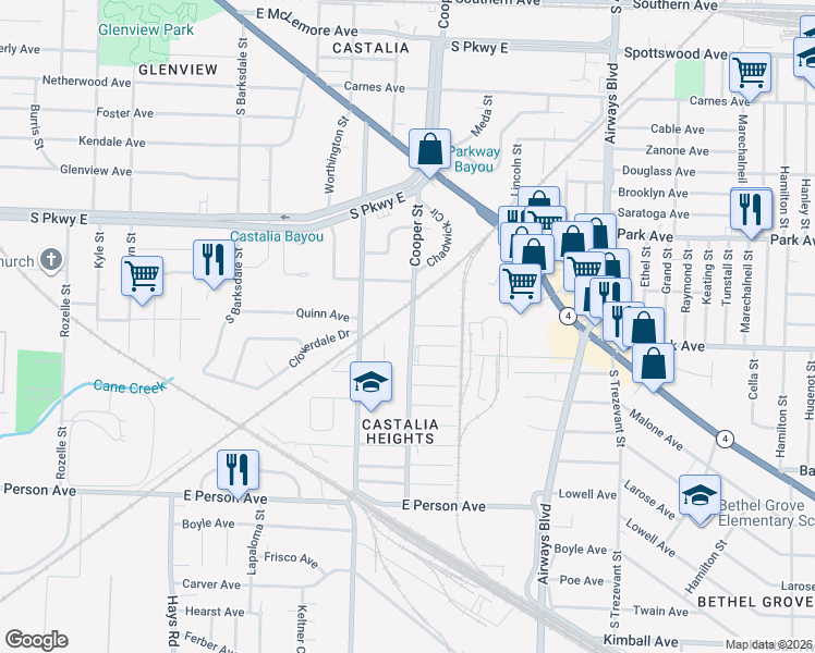 map of restaurants, bars, coffee shops, grocery stores, and more near 1453 Cooper Street in Memphis