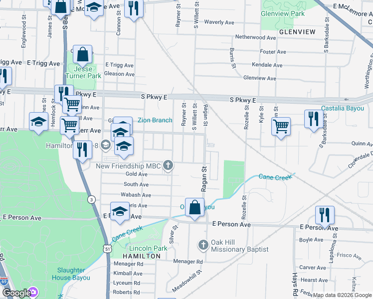 map of restaurants, bars, coffee shops, grocery stores, and more near 1472 Silver Street in Memphis
