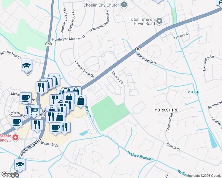 map of restaurants, bars, coffee shops, grocery stores, and more near in Charlotte