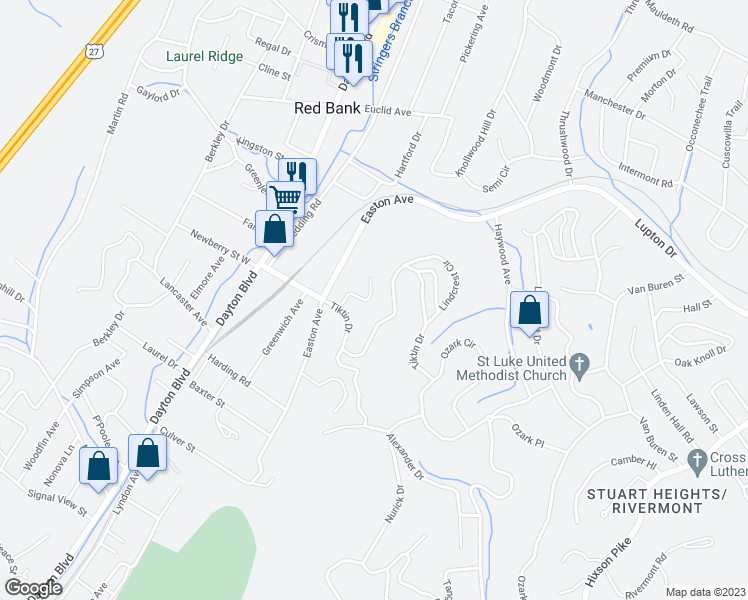 map of restaurants, bars, coffee shops, grocery stores, and more near 3214 Joselin Lane in Chattanooga