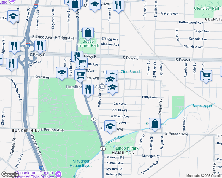 map of restaurants, bars, coffee shops, grocery stores, and more near 1478 Wilson Street in Memphis
