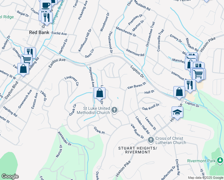 map of restaurants, bars, coffee shops, grocery stores, and more near 629 Werner Street in Chattanooga