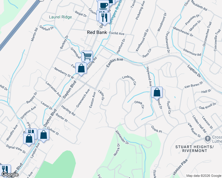 map of restaurants, bars, coffee shops, grocery stores, and more near 3216 Joselin Lane in Chattanooga