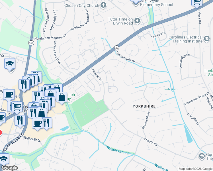 map of restaurants, bars, coffee shops, grocery stores, and more near 13324 Arbor Trace Drive in Charlotte