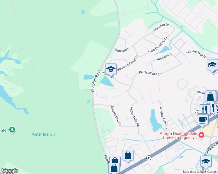 map of restaurants, bars, coffee shops, grocery stores, and more near 15726 Southern Garden Lane in Charlotte