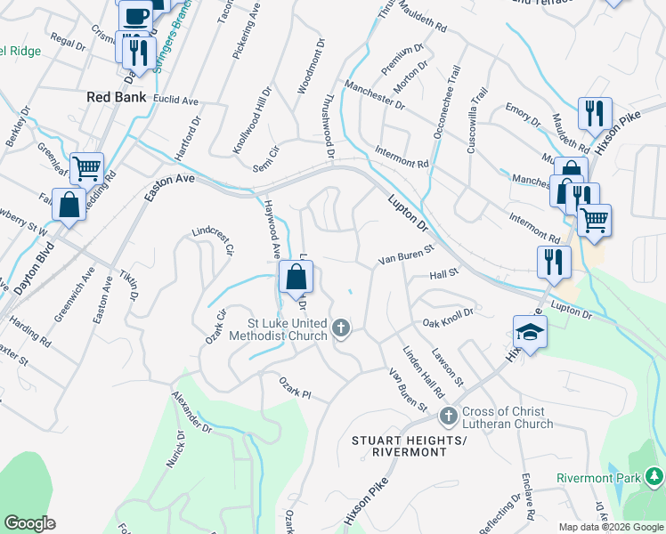 map of restaurants, bars, coffee shops, grocery stores, and more near 629 Werner Street in Chattanooga