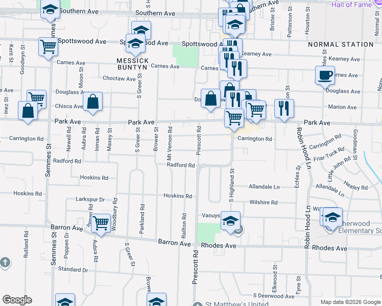 map of restaurants, bars, coffee shops, grocery stores, and more near in Memphis