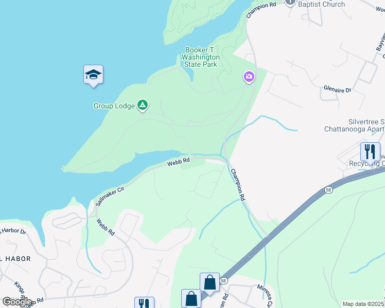 map of restaurants, bars, coffee shops, grocery stores, and more near Turkey Foot Road in Chattanooga
