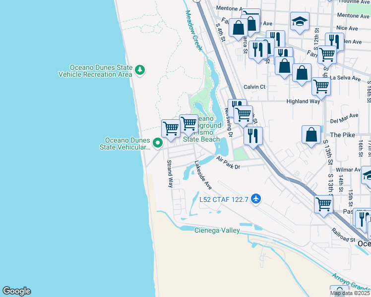 map of restaurants, bars, coffee shops, grocery stores, and more near 370 Pier Avenue in Oceano