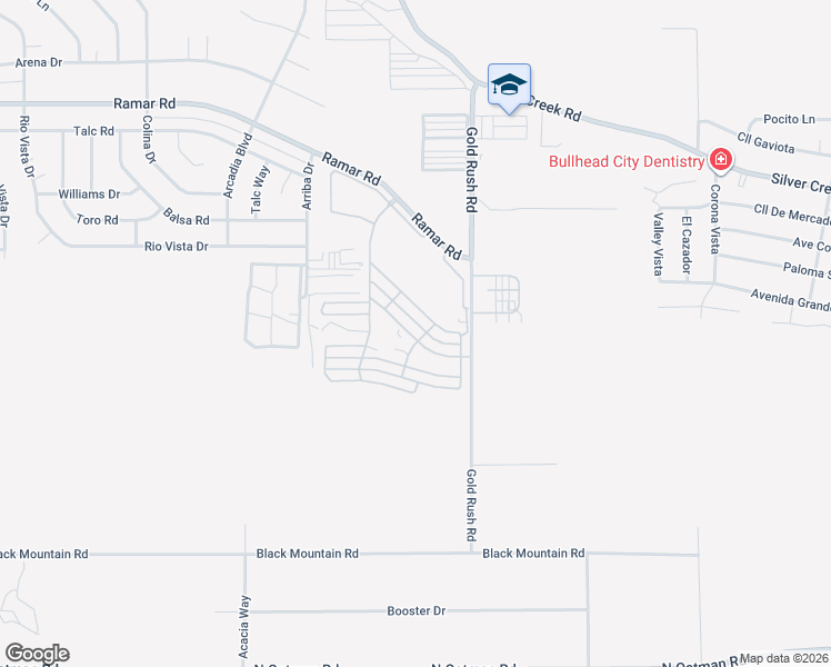 map of restaurants, bars, coffee shops, grocery stores, and more near 180-182 Casablanca Drive in Bullhead City