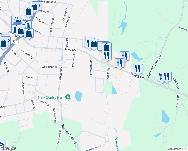 map of restaurants, bars, coffee shops, grocery stores, and more near 802 Belwood Street in Clover