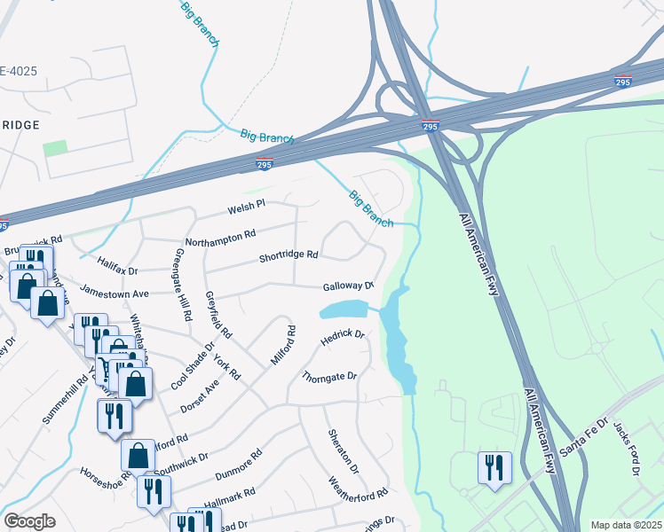 map of restaurants, bars, coffee shops, grocery stores, and more near 716 Shortridge Road in Fayetteville