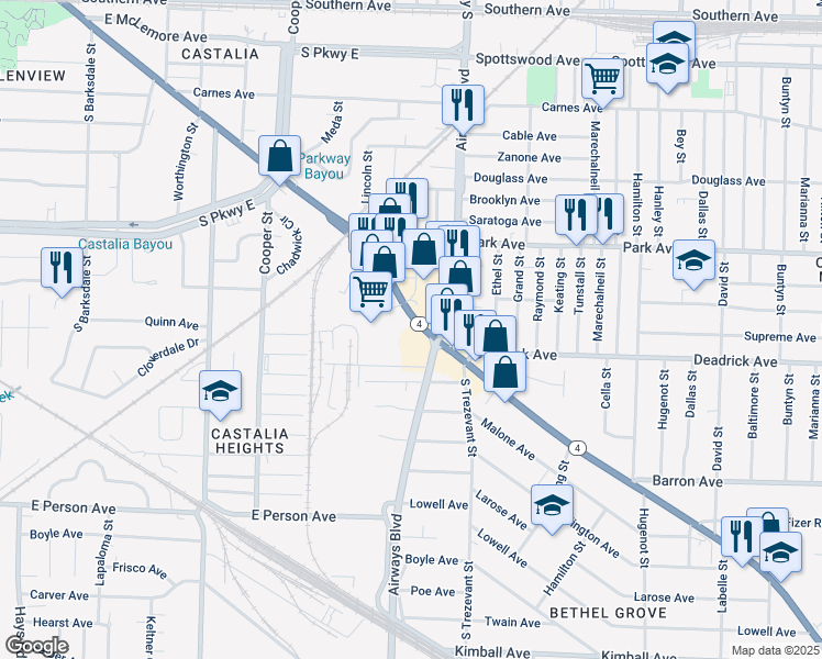 map of restaurants, bars, coffee shops, grocery stores, and more near 2289-2305 Lamar Ave in Memphis