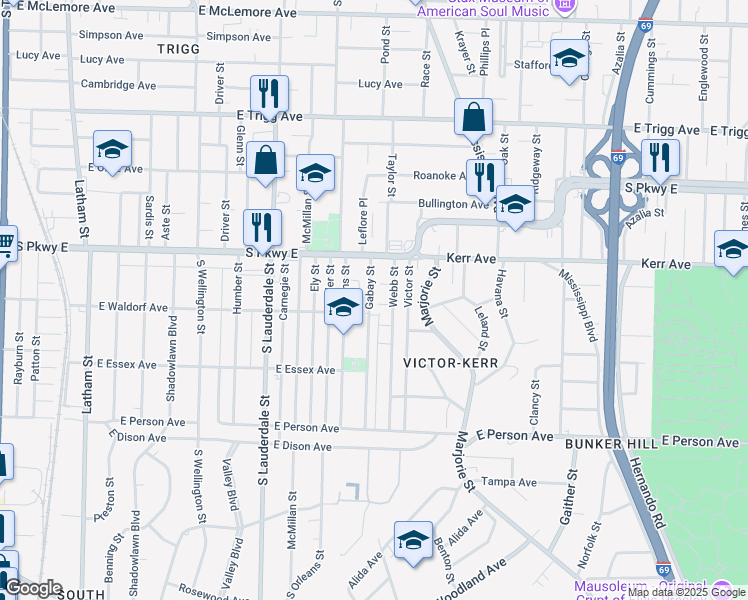 map of restaurants, bars, coffee shops, grocery stores, and more near 699 Harry Avenue in Memphis