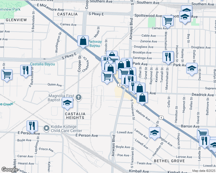 map of restaurants, bars, coffee shops, grocery stores, and more near 2269 Lamar Avenue in Memphis