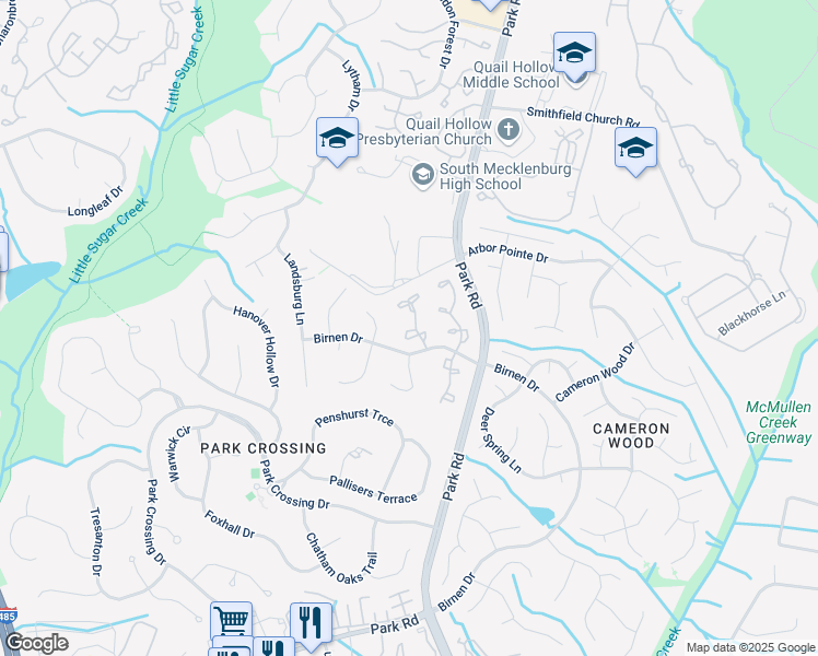 map of restaurants, bars, coffee shops, grocery stores, and more near 9126 Kings Canyon Drive in Charlotte