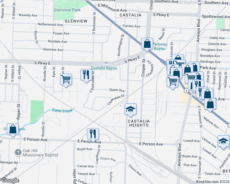 map of restaurants, bars, coffee shops, grocery stores, and more near 1970 Quinn Avenue in Memphis
