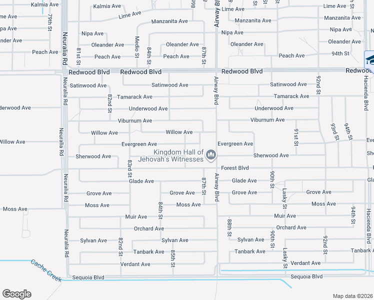 map of restaurants, bars, coffee shops, grocery stores, and more near Evergreen Avenue in California City