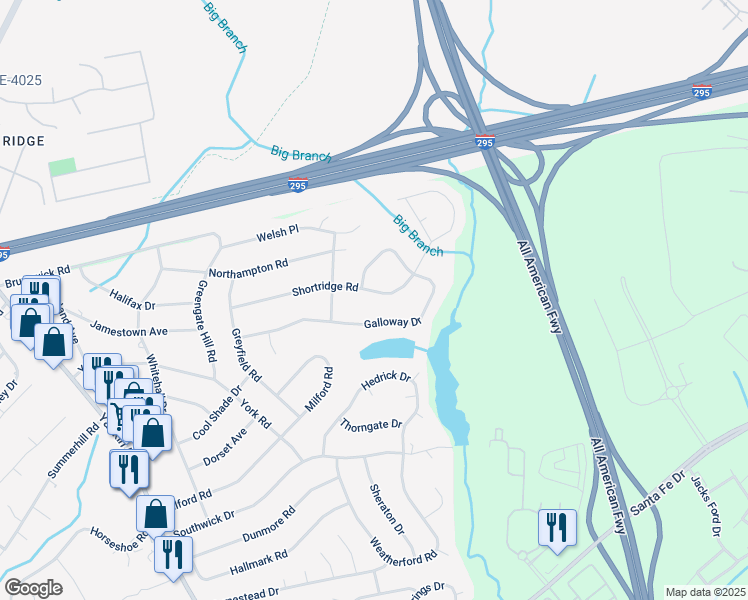 map of restaurants, bars, coffee shops, grocery stores, and more near 716 Shortridge Road in Fayetteville