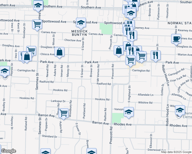 map of restaurants, bars, coffee shops, grocery stores, and more near 928 Brower Street in Memphis