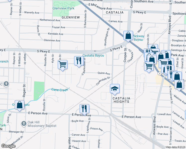 map of restaurants, bars, coffee shops, grocery stores, and more near 1926 Quinn Avenue in Memphis