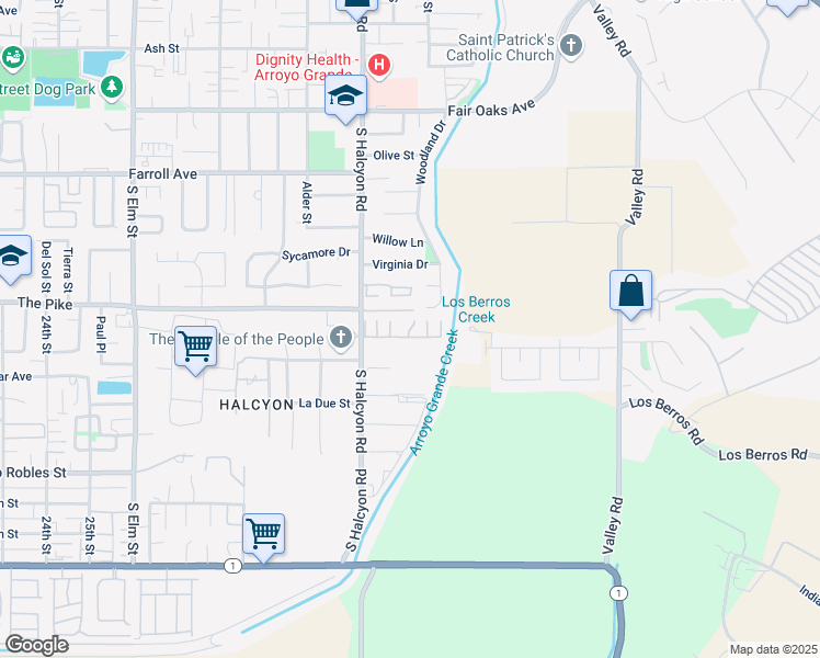 map of restaurants, bars, coffee shops, grocery stores, and more near 801 South Halcyon Road in Arroyo Grande