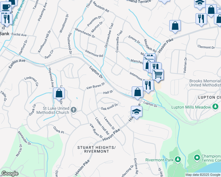 map of restaurants, bars, coffee shops, grocery stores, and more near 732 Lupton Drive in Chattanooga