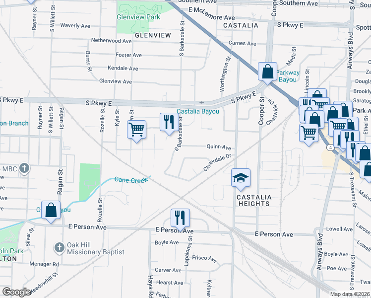 map of restaurants, bars, coffee shops, grocery stores, and more near 1926 Quinn Avenue in Memphis