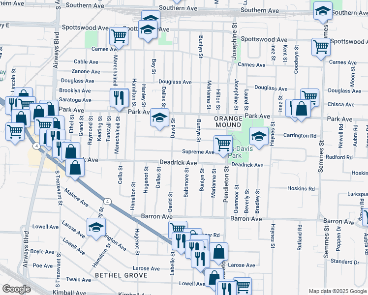 map of restaurants, bars, coffee shops, grocery stores, and more near 2679 Select Avenue in Memphis