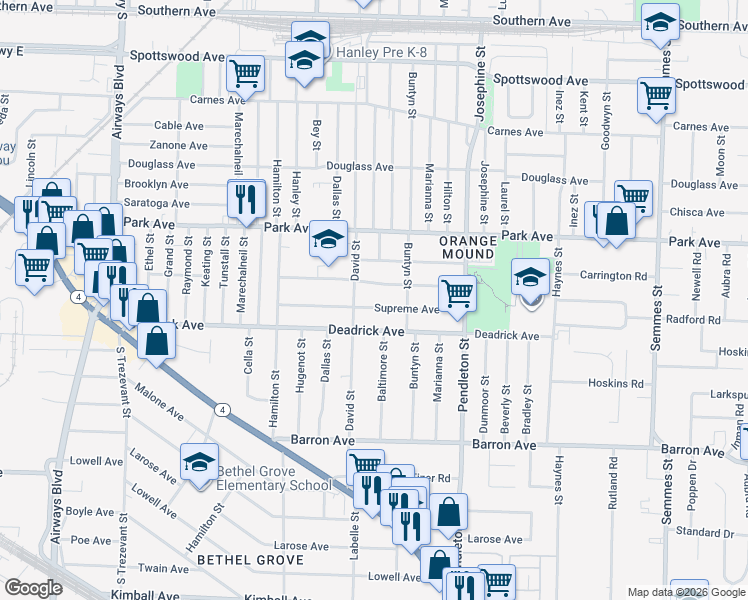 map of restaurants, bars, coffee shops, grocery stores, and more near 2679 Select Avenue in Memphis