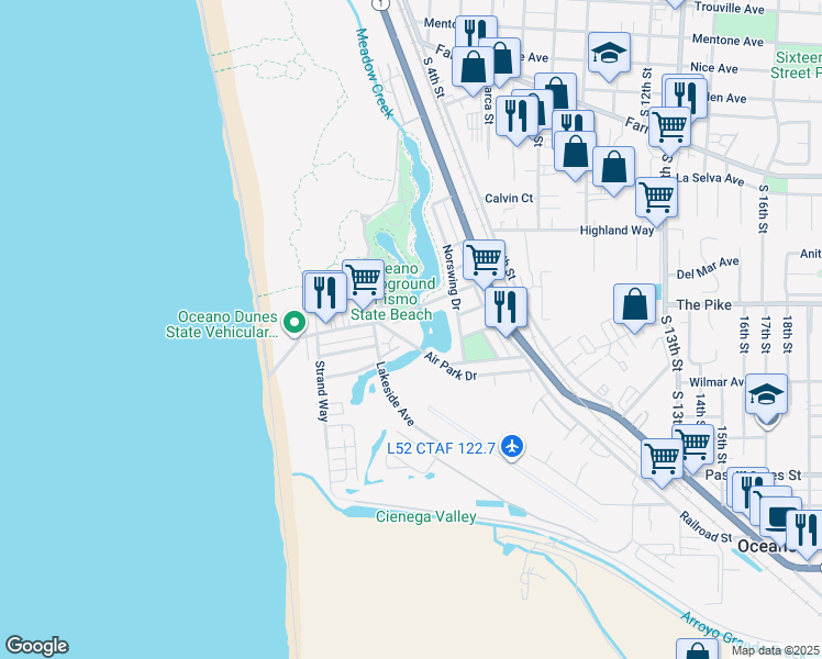 map of restaurants, bars, coffee shops, grocery stores, and more near 444 Pier Avenue in Oceano