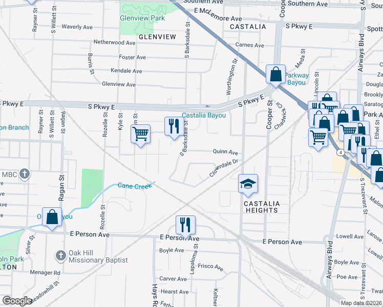 map of restaurants, bars, coffee shops, grocery stores, and more near 1926 Quinn Avenue in Memphis