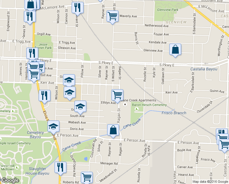 map of restaurants, bars, coffee shops, grocery stores, and more near 1474 South Willett Street in Memphis