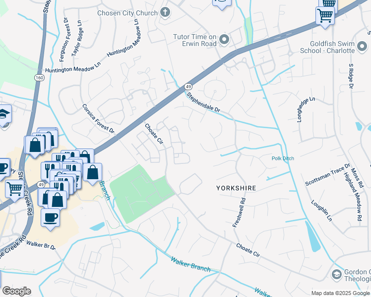map of restaurants, bars, coffee shops, grocery stores, and more near 13604 New Colony Dr in Charlotte