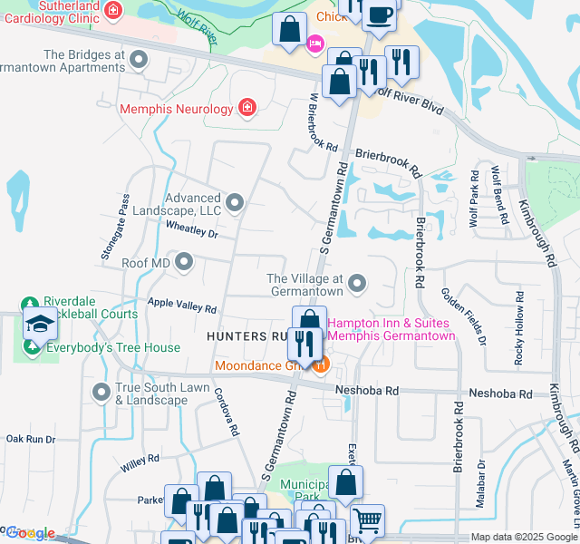 map of restaurants, bars, coffee shops, grocery stores, and more near 1584 McHenry Circle East in Germantown