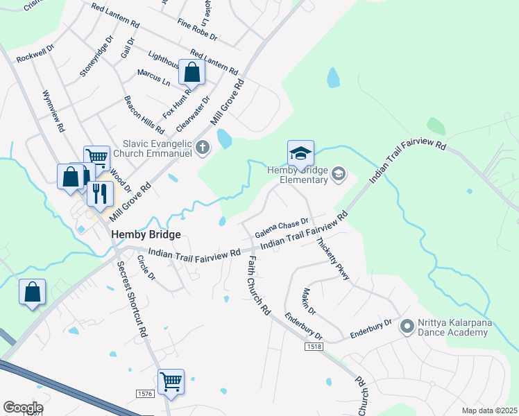 map of restaurants, bars, coffee shops, grocery stores, and more near 5014 Hemby Commons Parkway in Indian Trail