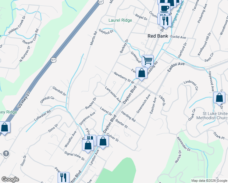 map of restaurants, bars, coffee shops, grocery stores, and more near 209 Lancaster Avenue in Chattanooga