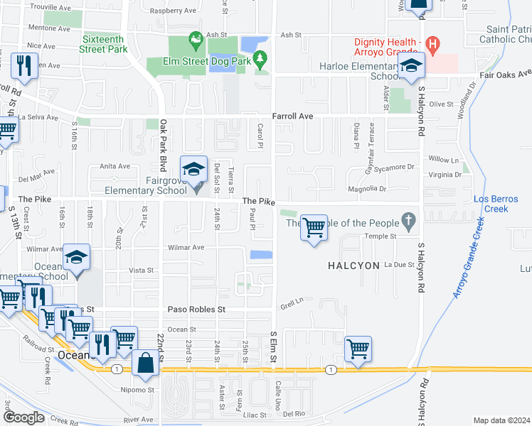 map of restaurants, bars, coffee shops, grocery stores, and more near 710 Paul Place in Arroyo Grande