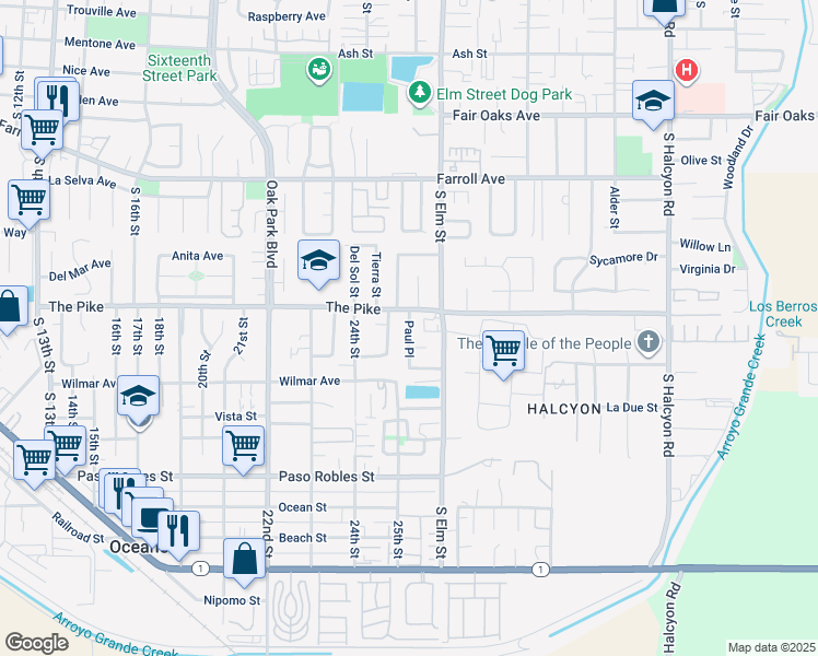 map of restaurants, bars, coffee shops, grocery stores, and more near in Arroyo Grande