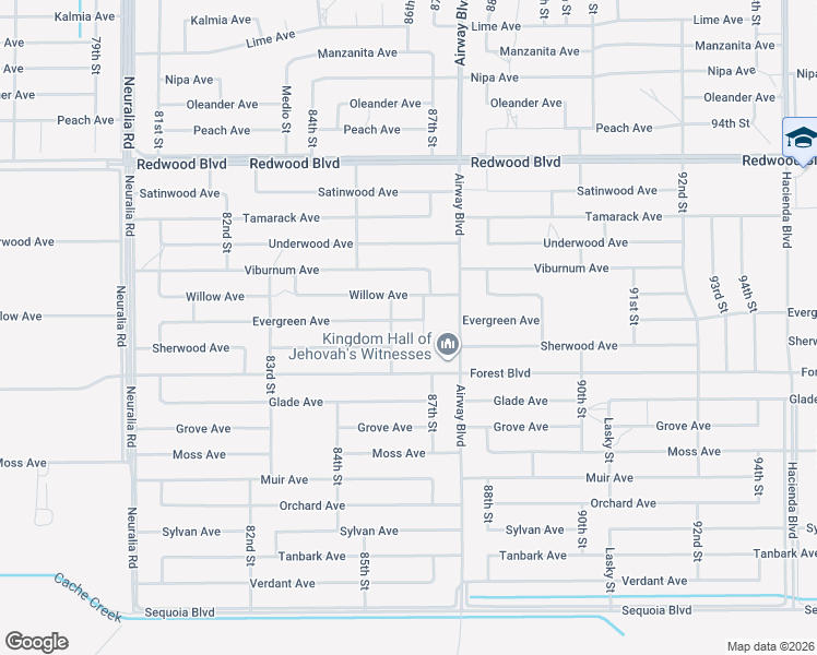 map of restaurants, bars, coffee shops, grocery stores, and more near Evergreen Avenue in California City