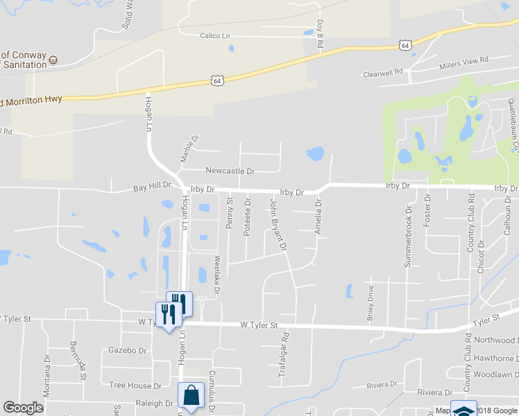 map of restaurants, bars, coffee shops, grocery stores, and more near 3730 Monarch Cove in Conway