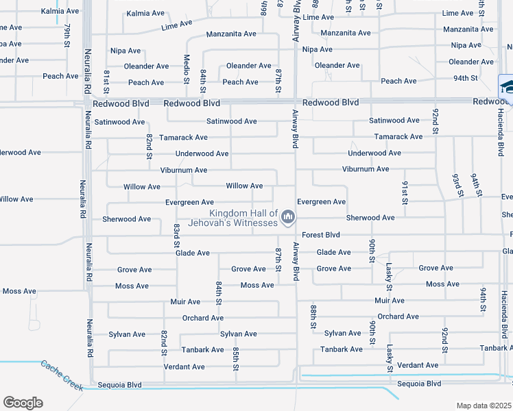map of restaurants, bars, coffee shops, grocery stores, and more near Evergreen Avenue in California City