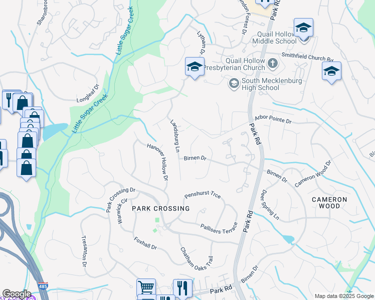 map of restaurants, bars, coffee shops, grocery stores, and more near 9144 Glisson Court in Charlotte