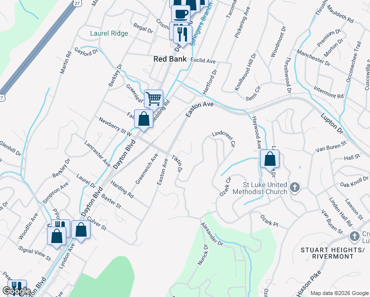 map of restaurants, bars, coffee shops, grocery stores, and more near 3205 Joselin Lane in Chattanooga