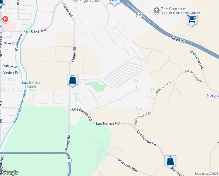 map of restaurants, bars, coffee shops, grocery stores, and more near 327 Sunrise Terrace in Arroyo Grande