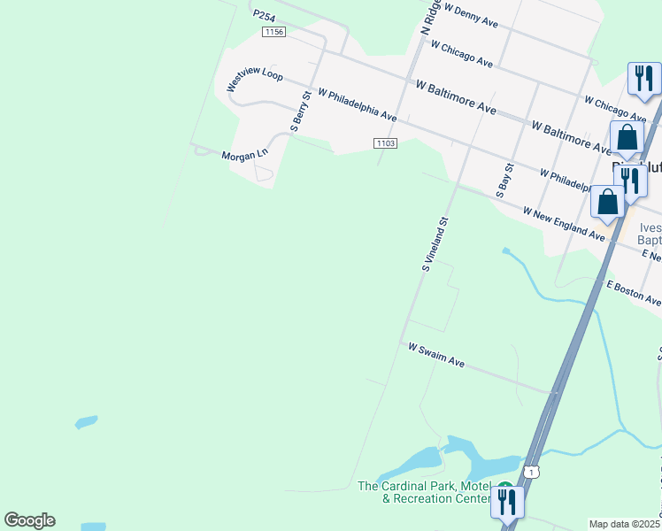 map of restaurants, bars, coffee shops, grocery stores, and more near South Ridgecrest Street in Moore County