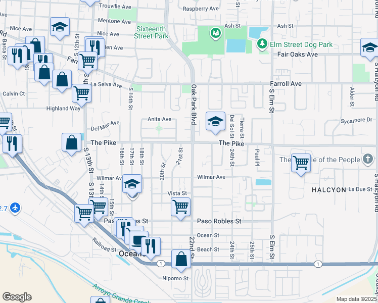 map of restaurants, bars, coffee shops, grocery stores, and more near 1312 22nd Street in Oceano
