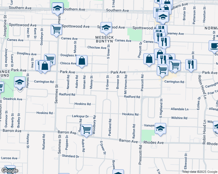 map of restaurants, bars, coffee shops, grocery stores, and more near 942 South Greer Street in Memphis