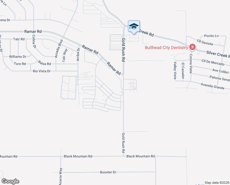 map of restaurants, bars, coffee shops, grocery stores, and more near 596 Tangier Circle in Bullhead City